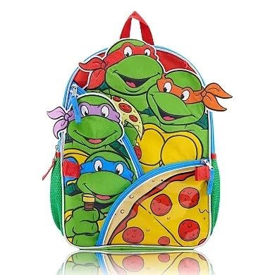 Ninja Turtles - Green Fast Forward Ninja Turtles 5-Piece Backpack Set – Includes Lunch Bag, Water Bottle, Keychain & Zipper Case