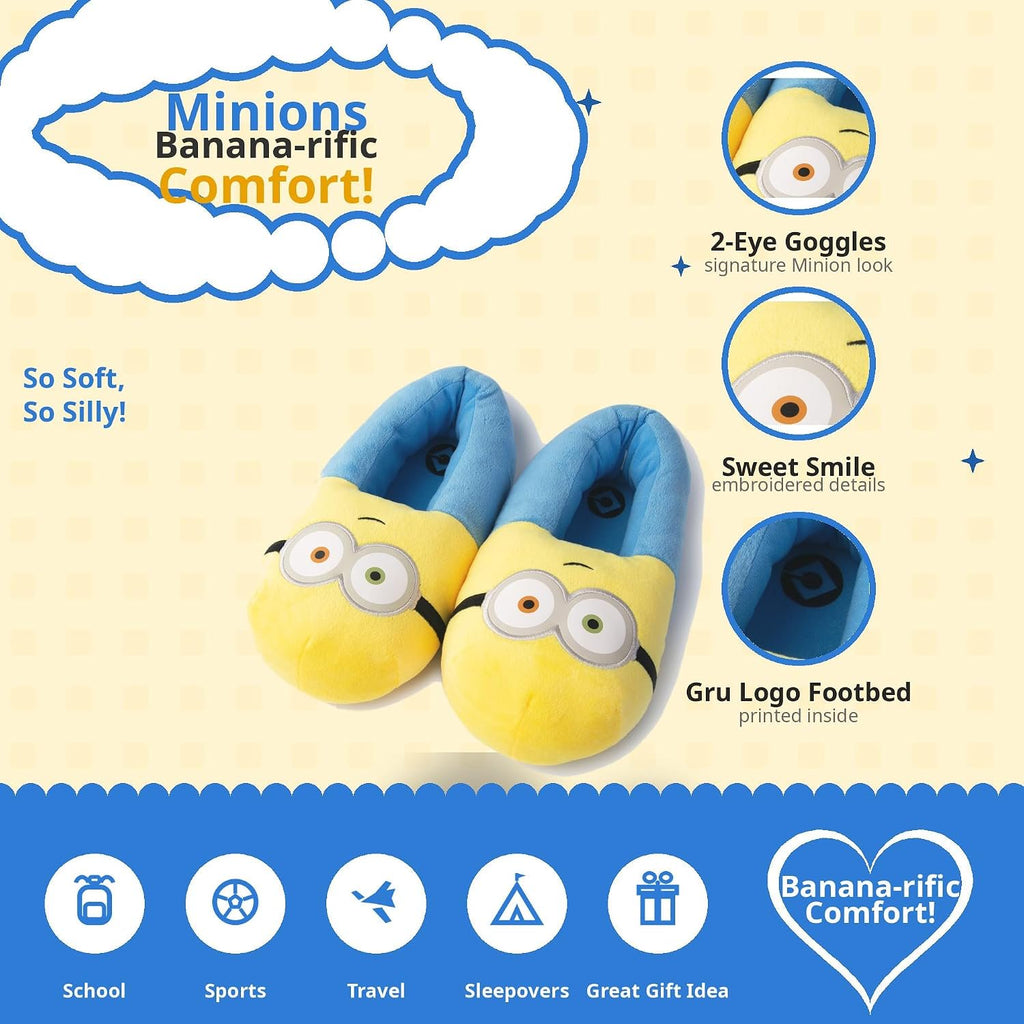 Handcraft Minions Kids Oversized Plush Step-In Slippers with 2 Eyes, Yellow, 7-8 Big Kid