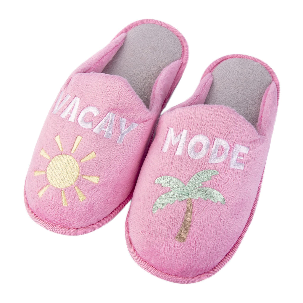 Handcraft Staycation NYC Ladies Funny Quote Scuff Slipper, Plush Non Slip House Slippers for Women, Comfy Soft Sole Bedroom Shoes