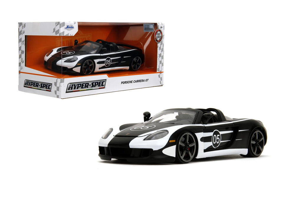 Hyper-Spec 1:24 2005 Porsche Carrera GT Die-Cast Car, Toys for Kids and Adults(Black/White)