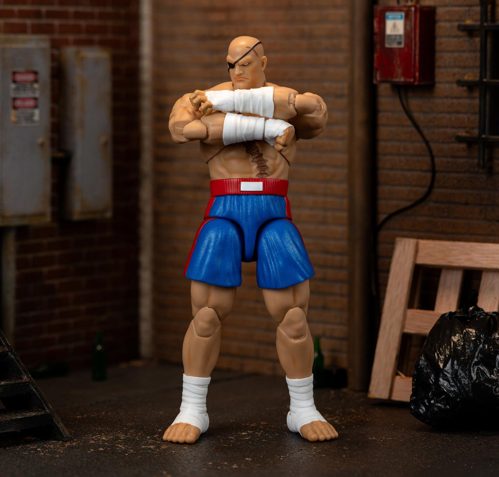 Jada Street Fighter II Sagat Deluxe 1:12 Scale Action Figure - Highly Articulated, Tiger Shot Accessory & Stand, 7.6" Tall