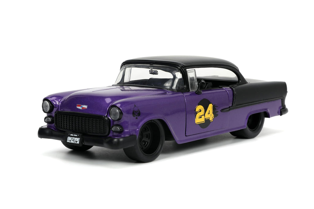 Jada Toys Bigtime Muscle 1:24 1955 Chevy Bel-Air Die-cast Car – Opening Doors, Hood, Trunk, Rubber Tires(Metallic Purple/Gold)