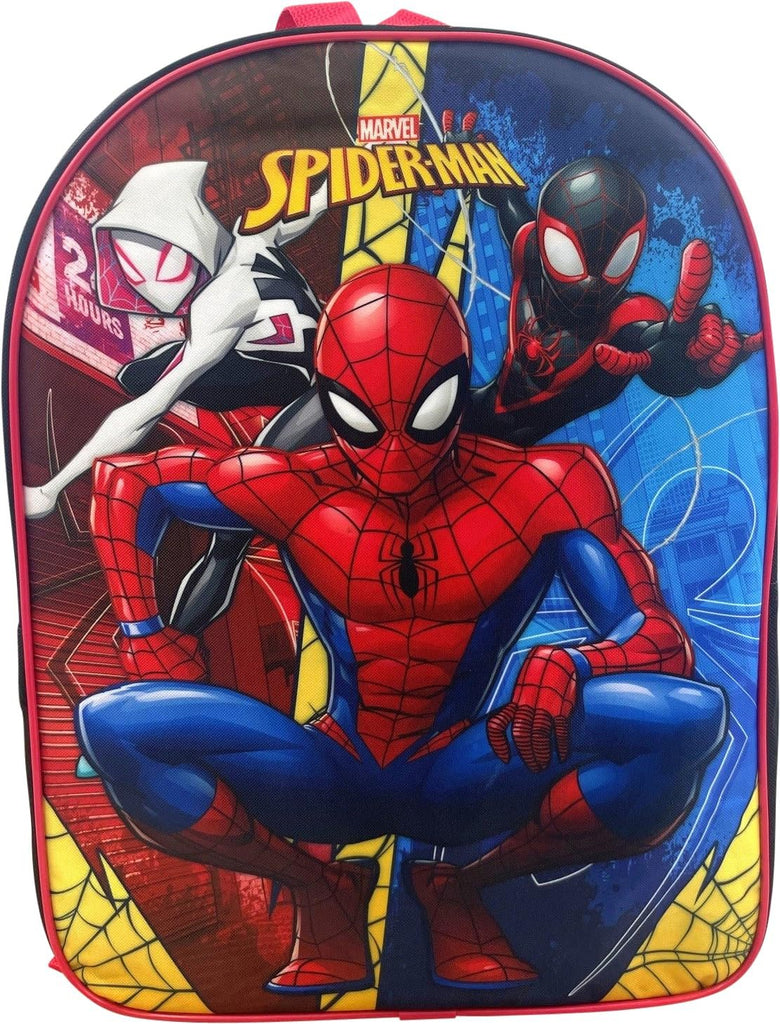 Ruz Spider-Man Kid's Licensed 15 Inch School Bag Backpack (Black-Blue-Red)