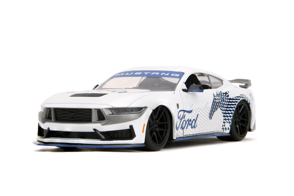Jada Big Time Muscle 1:24 2024 Ford Mustang GT Dark Horse Die-Cast Car, Toys for Kids and Adults(White with Blue Horse Deco)