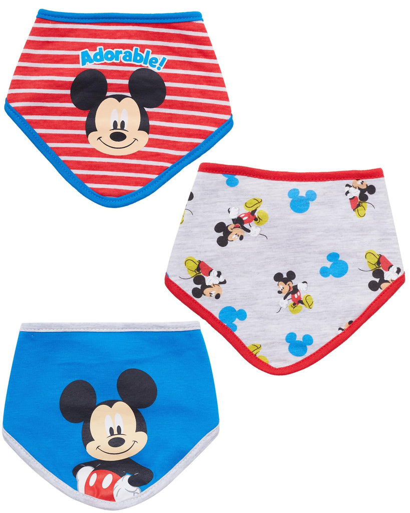 Disney Baby Unisex Mickey Mouse Bandana Bib 3-Pack - Mickey Mouse Baby Bibs (Blue/Red/Grey, 0-12M)
