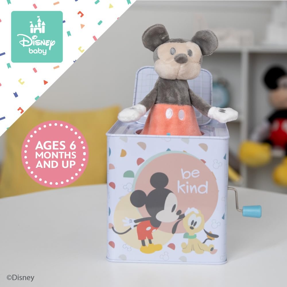 KIDS PREFERRED Disney Baby Mickey Mouse Jack in The Box Musical Toys for Babies and Toddlers, Plays “The Mickey Mouse March” Mickey Springs Out from A Colorful Box