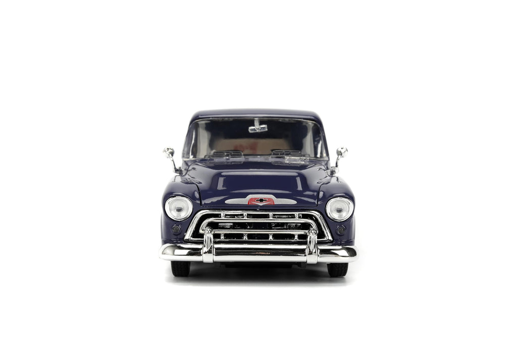 Jada Toys Just Trucks 1:24 1957 Chevy Suburban Chevron Die-cast Car & Gas Pump – Opening Doors, Hood, Trunk, Rubber Tires(Purple)