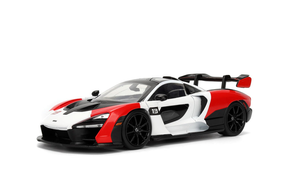 Jada Toys Hyper-Spec 1:24 McLaren Senna Die-cast Car – Opening Doors, Hood, Trunk, Rubber Tires(White/Red/Black)