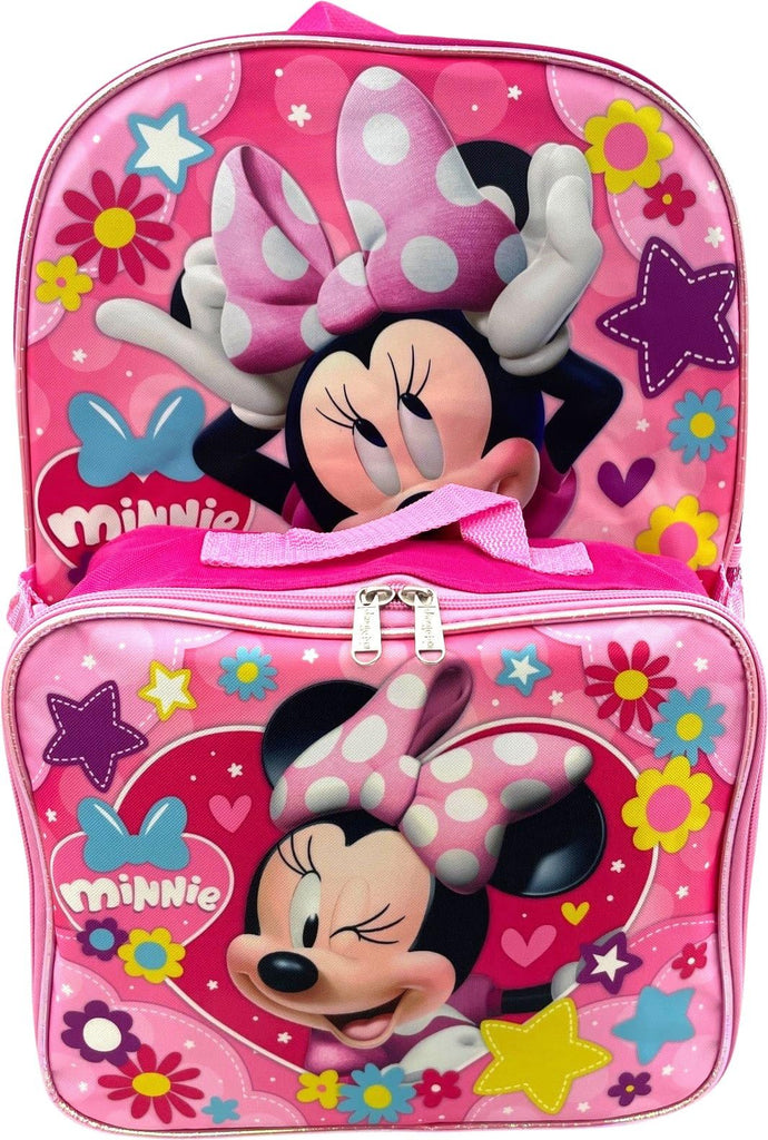 Disney Minnie Mouse 16 Inch Girl's Backpack With Removable Lunch Box Set