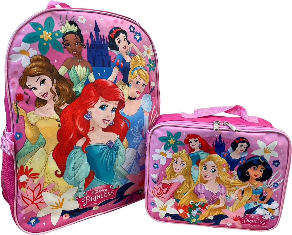 Kid's Licensed 16 Inch Backpack With Removable Lunch Box Set (Minnie Mouse Pink)