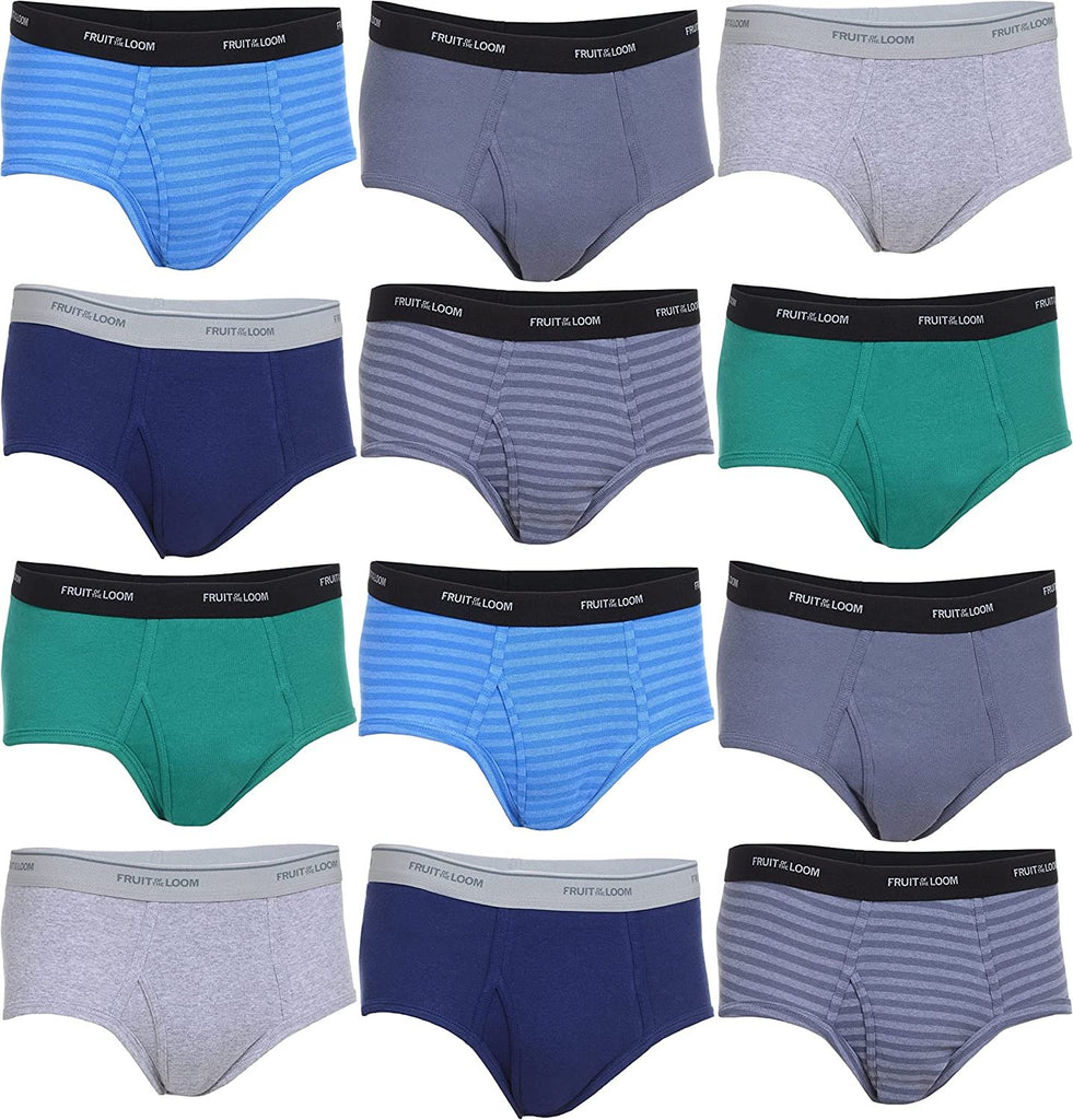 Fruit of the Loom Men's Fashion Briefs 12-Pack Value MYSTERY COLORS Cotton Waistbands Vary S-3X