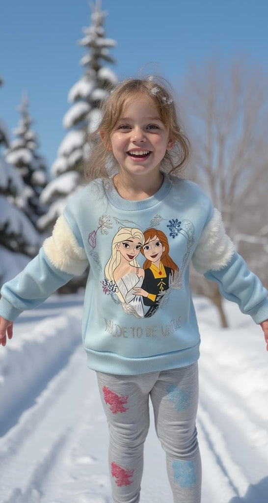 Disney Frozen Girls Sweatshirt Fleece Fur and Legging Pants Set for Toddlers and Little Kids Elsa Anna Princess