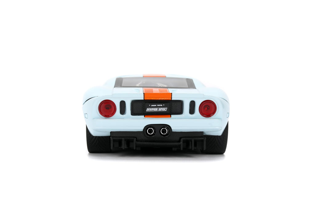 Jada Toys Hyper-Spec 1:24 2005 Ford GT Gulf Die-cast Car – Opening Doors, Hood, Trunk, Rubber Tires(Light Blue)