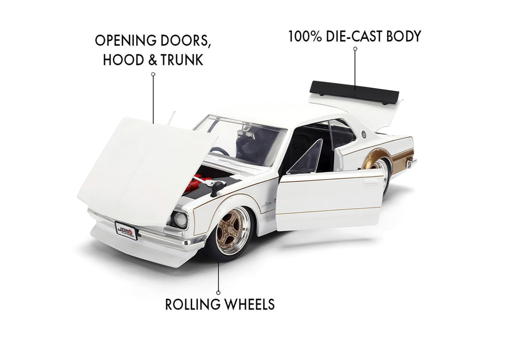 Jada 1971 Nissan Skyline GT-R, White/Gold Toys 37021-1/24 Scale Diecast Model Car