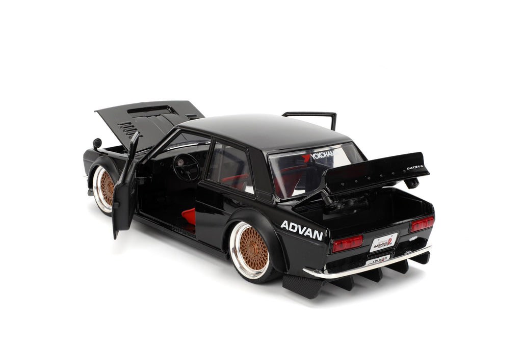 Jada Toys JDM Tuners 1:24 Scale Die-Cast 1973 Datsun 510 – Opening Doors, Detailed Interior, Rubber Tires, Collectible for Ages 8+(Gloss Black)