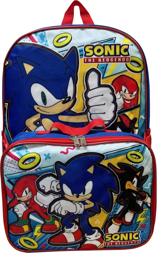 Sonic The Hedgehog 16 Inch Backpack With Detachable Matching Lunch Box