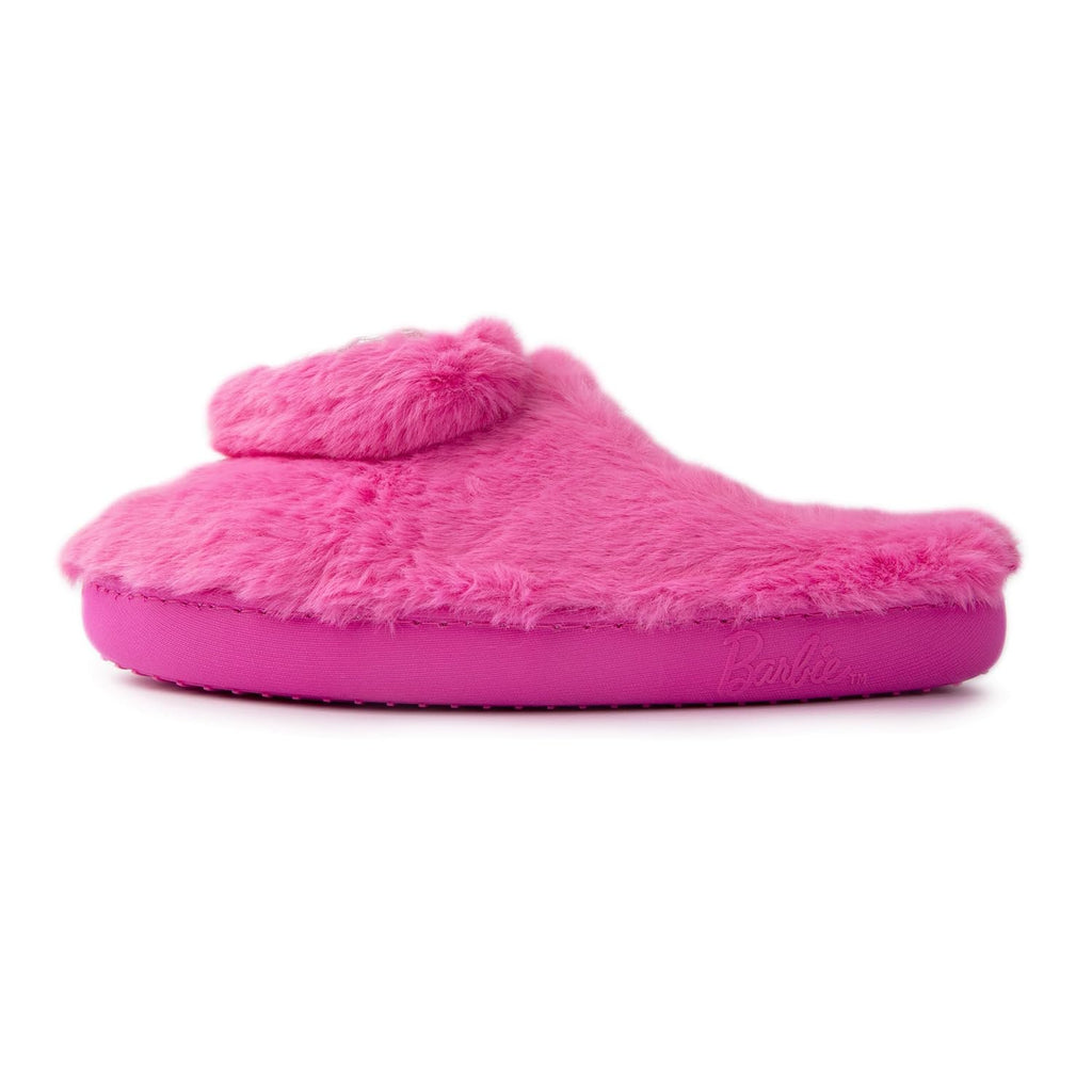 Handcraft Barbie Girls Faux Fur Clog Slippers with 3D Glitter Heart, Pink, 4-5 Big Kid