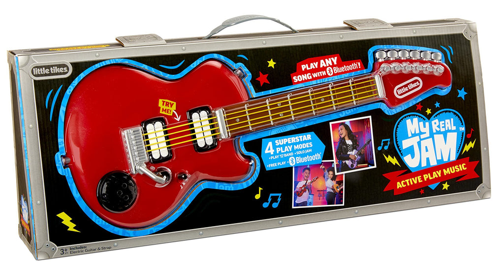 Little Tikes My Real Jam Electric Guitar, Realistic Toy Guitar with Strap, Musical Instrument with 4 Play Modes, Play Any Song with Bluetooth, Gift for Kids, Toy for Boys and Girls Ages 3 4 5+