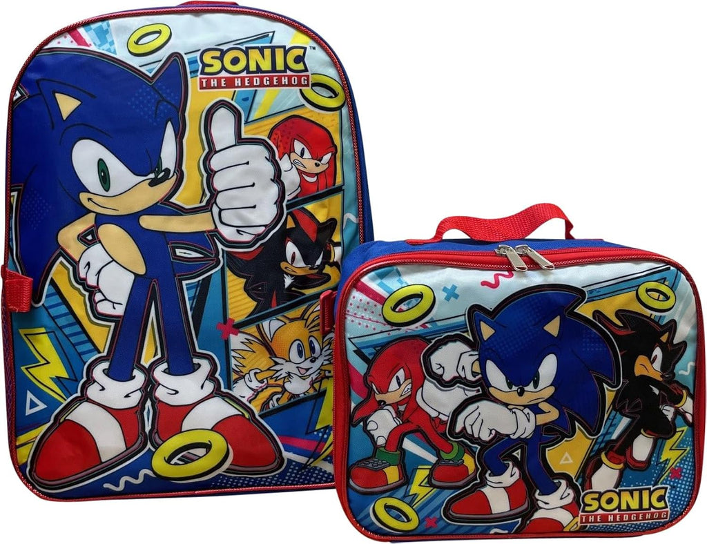 Sonic The Hedgehog 16 Inch Backpack With Detachable Matching Lunch Box