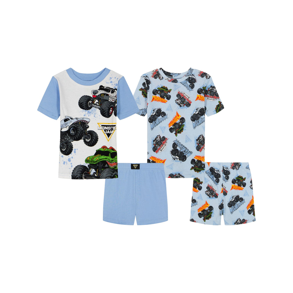 Monster Jam Boys' 4-Piece Snug-fit Cotton Pajama Set, Soft & Cute for Kids, SUMMER JAM, 4