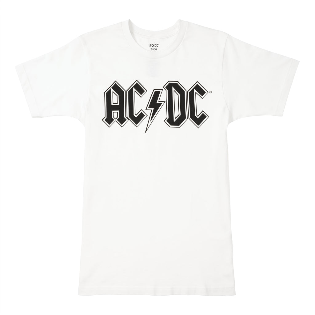 AC/DC Men's Short Sleeve T-Shirt – Classic Rock Band Logo Tee – White