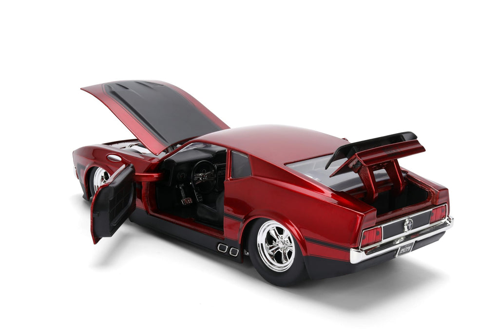 Jada Toys Bigtime Muscle 1:24 1973 Ford Mustang Mach 1 Die-cast Car – Opening Doors, Hood, Trunk, Rubber Tires(Candy Red)