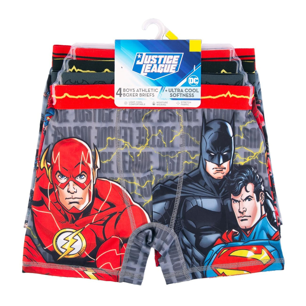 Handcraft Boys' Justice League Boxer Briefs Flash Batman Superman 4-Pack Polyster/Spandex Blend Sizes 6,8,10 Comfortable Performance Assorted