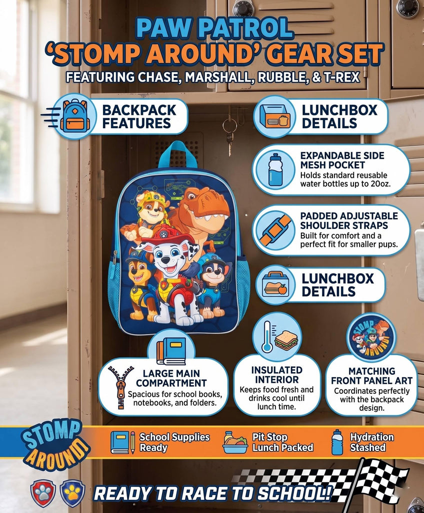 Fast Forward Paw Patrol 16" Backpacks With Lunch Bag - Licensed Characters Kids Schoolbag