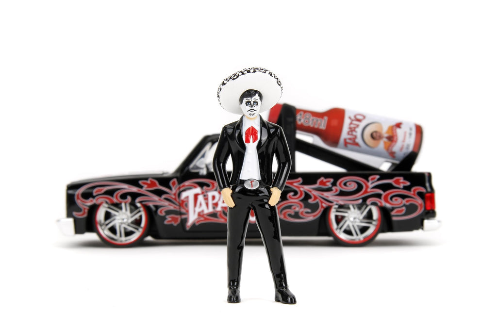Jada Toys Hollywood Rides 1:24 Scale Die-Cast 1985 Chevy C10 with Tapatio Man Figure – Opening Doors, Detailed Interior, Rubber Tires – Day of The Dead Theme – Collectible for Ages 8+