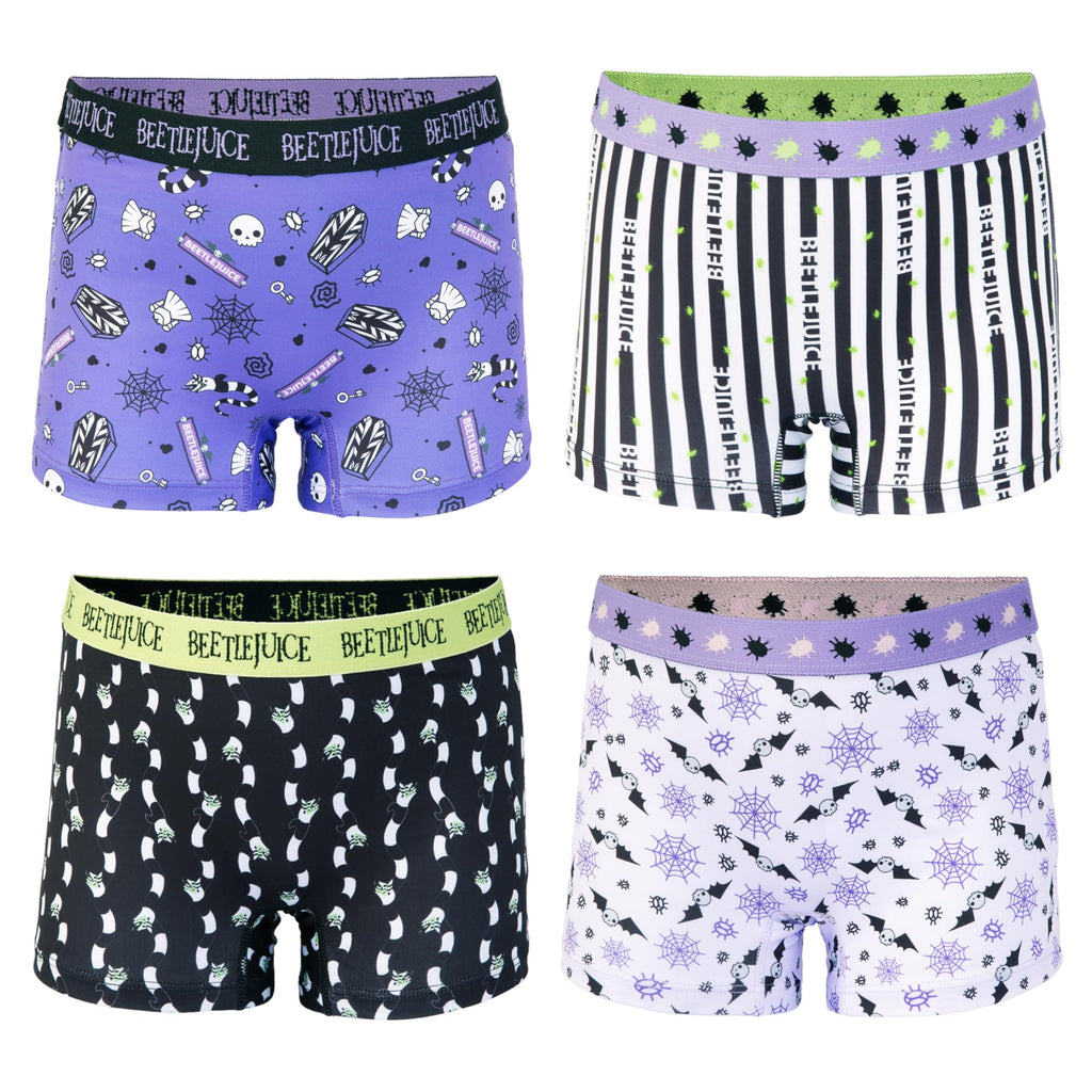 BEETLEJUICE 4-Pack Underwear, Athletic Girls-Boxer Brief, Shorts Sizes 4, 6, 8 & 10