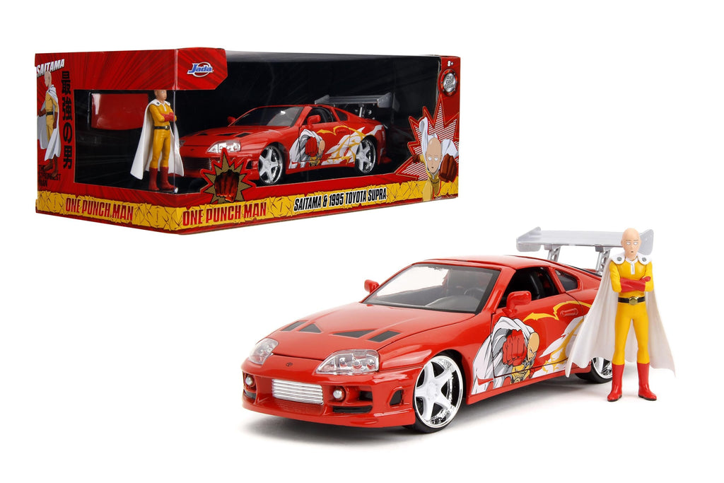 Jada One Punch Man with 1995 Toyota Supra Die-Cast Car – 1:24 Scale Anime Inspired Vehicle, Highly Detailed Model with Saitama Figure, for Ages 8+