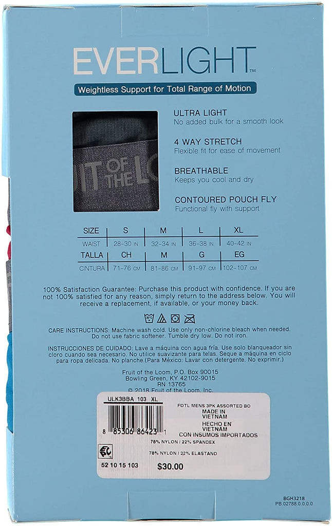 Fruit of the Loom Men's 3-Pack Everlight Long Leg Boxer Briefs