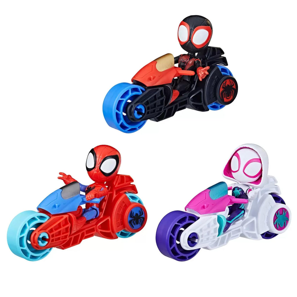 Spidey and his Amazing Friends Motorized Squad of 4 Mini Vehicles with Miles Morales, Green Goblin, Gwen Stacy, Peter Parker - Toy Set for Kids Aged 3+
