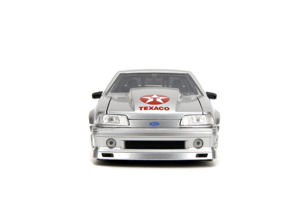 Jada Toys Bigtime Muscle 1:24 1989 Ford Mustang GT Texaco Die-cast Car – Opening Doors, Hood, Trunk, Rubber Tires(Candy Silver)