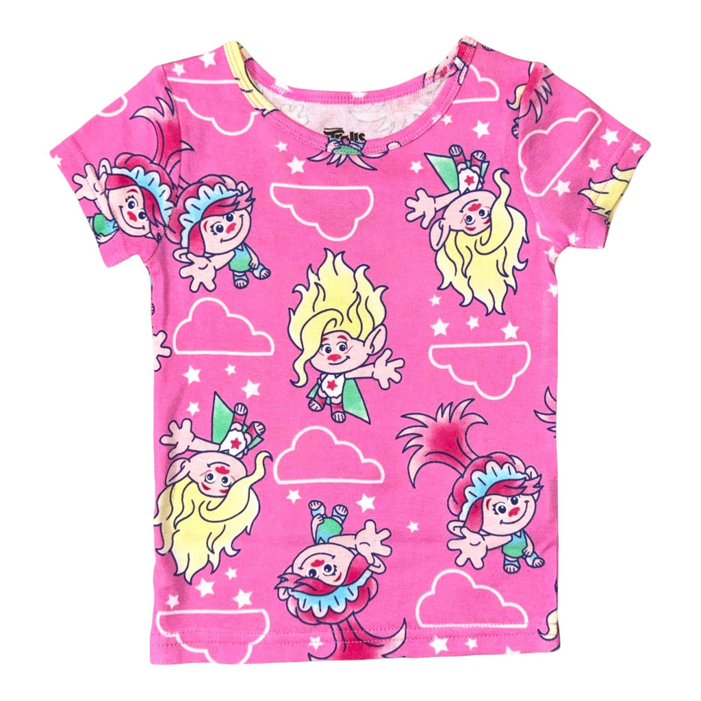 DreamWorks Trolls Girls' 4-Piece Pajama Set – Short Sleeve Tops, Shorts, and Pants – Character Sleepwear, Blue/Pink, 4T