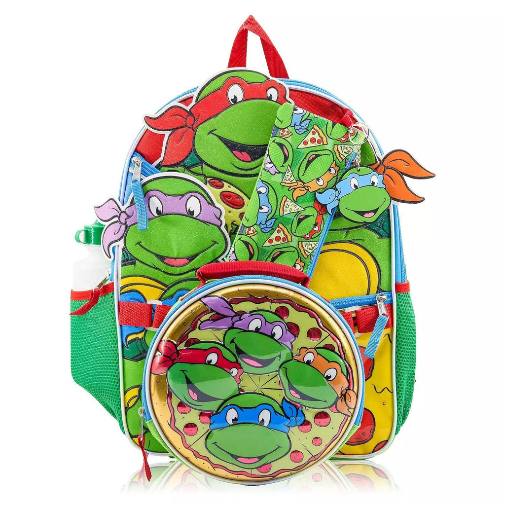 Ninja Turtles - Green Fast Forward Ninja Turtles 5-Piece Backpack Set – Includes Lunch Bag, Water Bottle, Keychain & Zipper Case