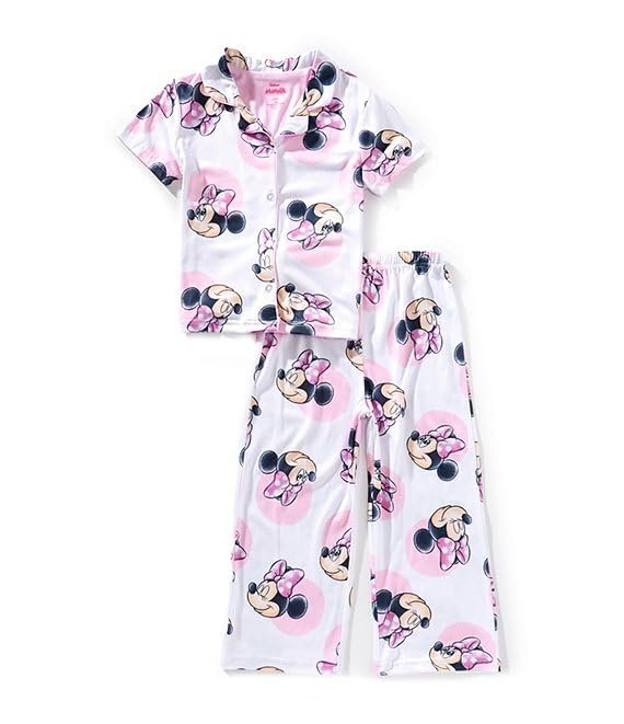Centric Brands Minnie Mouse Girls’ Pajama Set – Collared Top & Pants – Soft Polyester Spandex Blend – Sizes 2T–4T