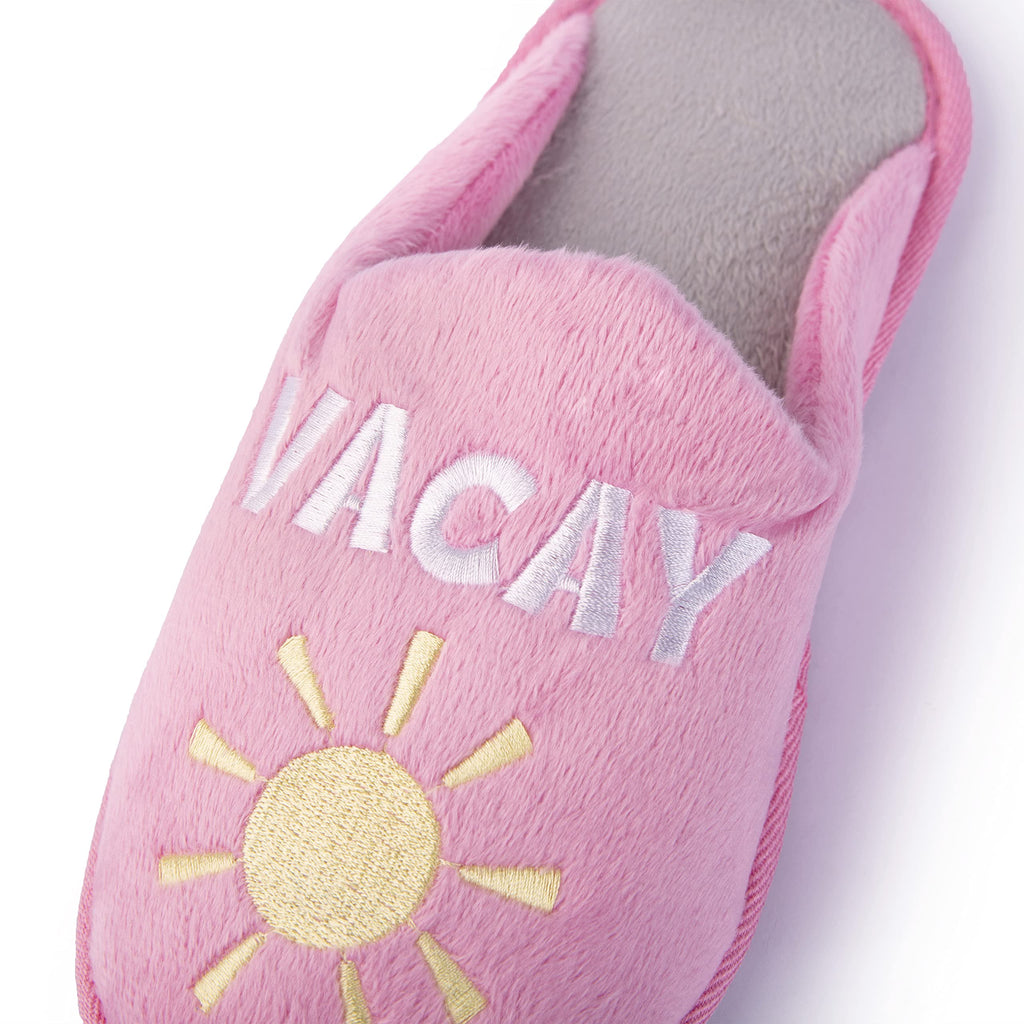 Handcraft Staycation NYC Ladies Funny Quote Scuff Slipper, Plush Non Slip House Slippers for Women, Comfy Soft Sole Bedroom Shoes