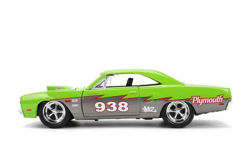 Jada Toys Bigtime Muscle 1:24 1970 Plymouth Road Runner Die-cast Car – Opening Doors, Hood, Trunk, Rubber Tires(Glossy Green)