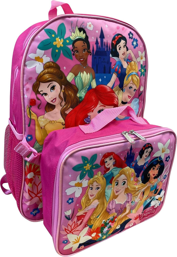 Kid's Licensed 16 Inch Backpack With Removable Lunch Box Set (Minnie Mouse Pink)