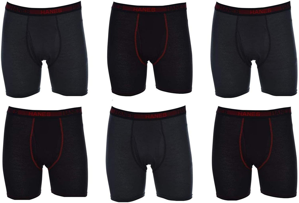 Premium- 6 Pack Cotton Modal Blend Hanes Men's Tagless Sports-Inspired Boxer Brief