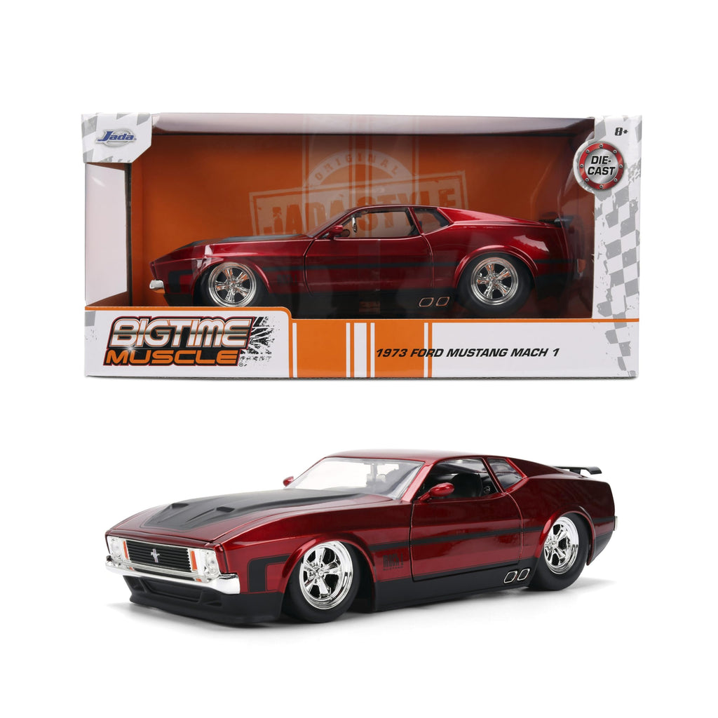 Jada Toys Bigtime Muscle 1:24 1973 Ford Mustang Mach 1 Die-cast Car – Opening Doors, Hood, Trunk, Rubber Tires(Candy Red)