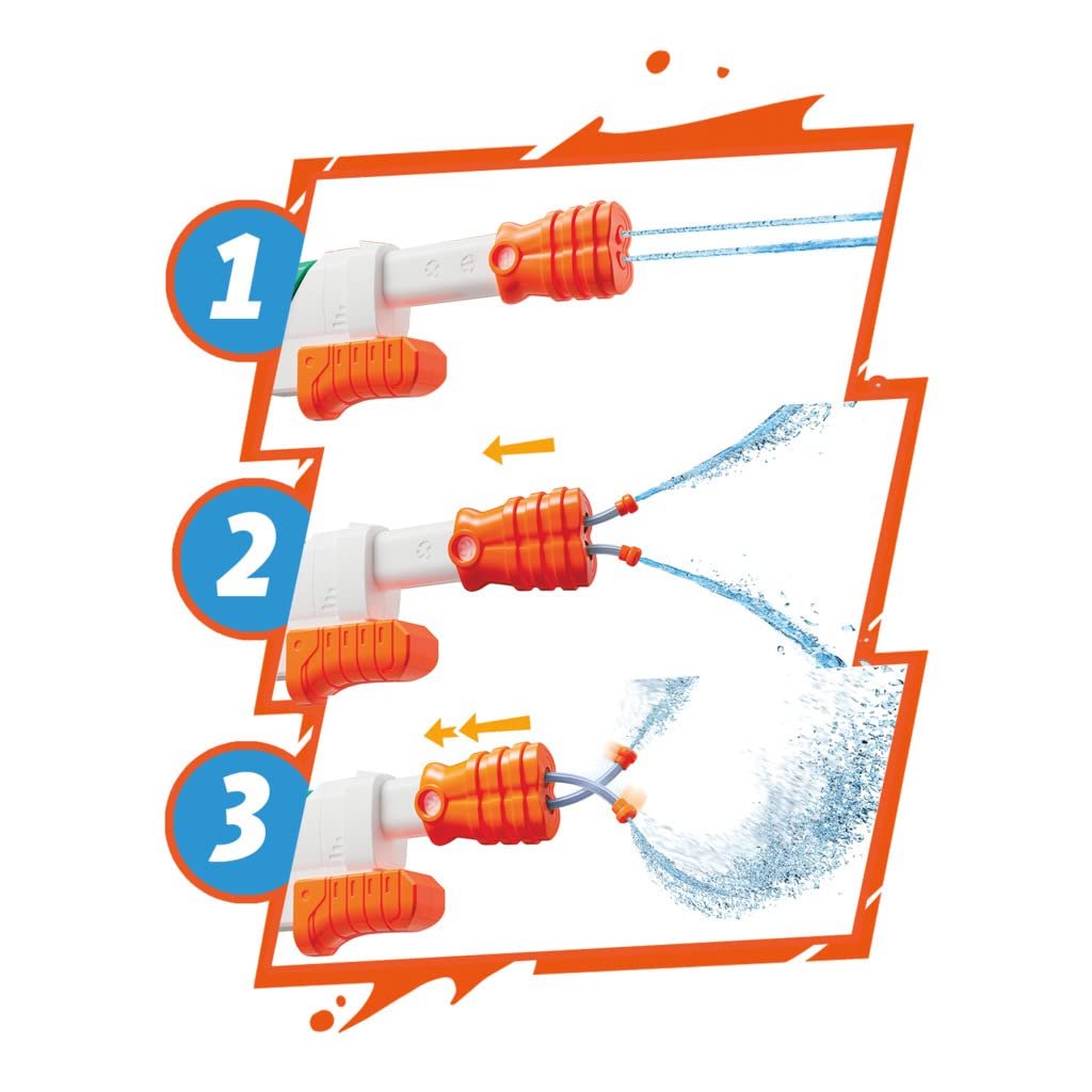 Nerf Super Soaker Hydro Frenzy Water Blaster, Wild 3-in-1 Soaking Fun, Adjustable Nozzle, 2 Water-Launching Tubes, for Kids Teens Adults