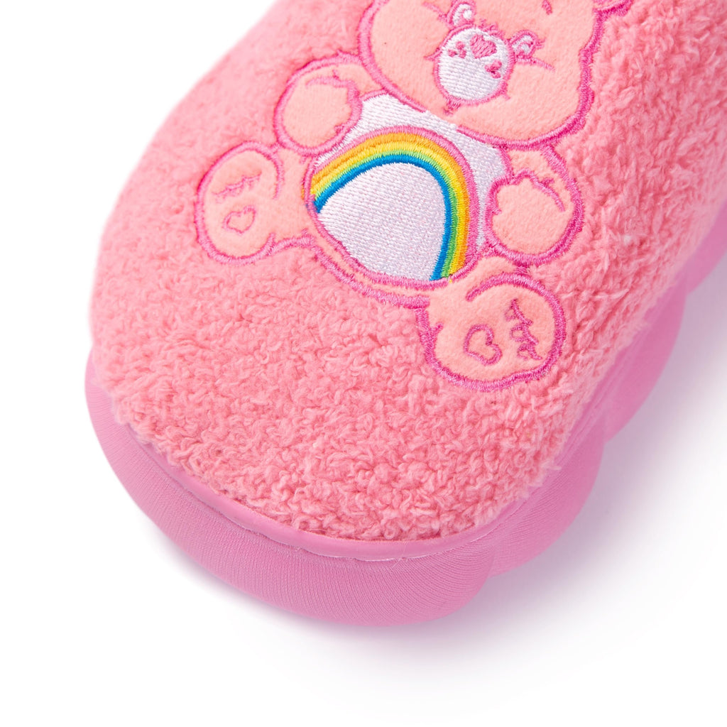 Care Bears Unisex Cozy Plush Memory Foam Indoor Outdoor Soled Slipper in Sizes S-XL, Cheer Bear-Pink Terry Clog, Large Women