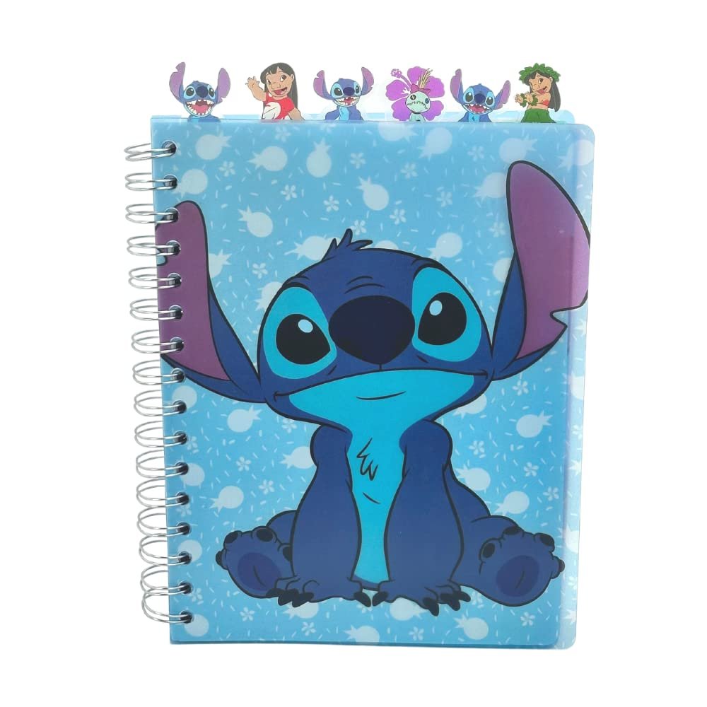 Disney Lilo and Stitch Tab Journal Notebook, Spiral Bound, 144 Lined Pages, 8 x 7 inches, Blue
