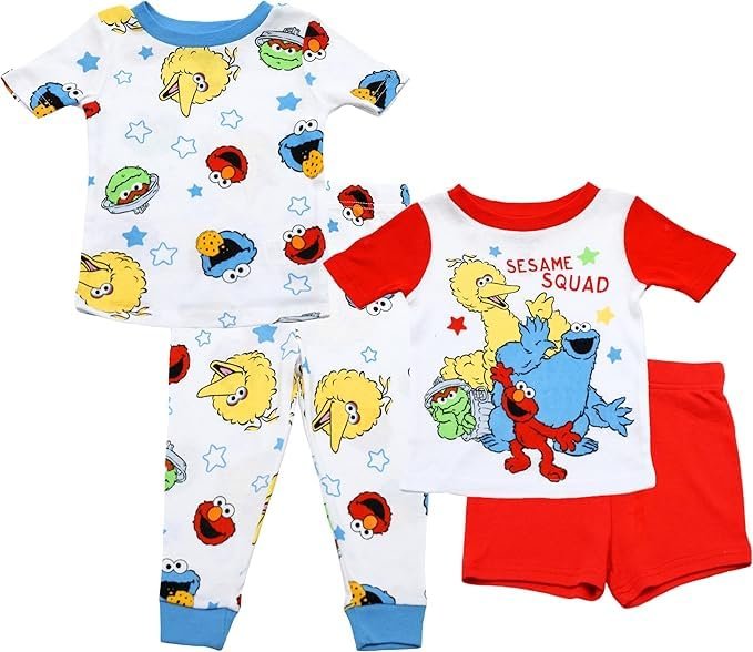 Centric Brands Sesame Street 4-Piece Pajama Set with Elmo, Cookie Monster, Oscar & Big Bird – Baby Sizes 12M–24M