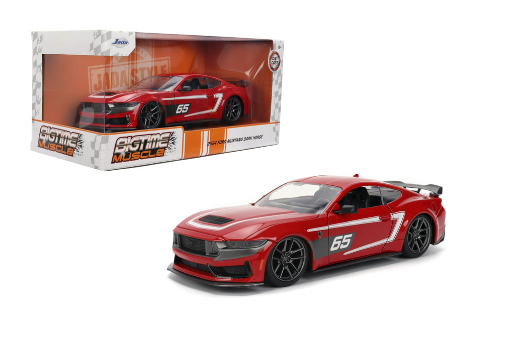 Jada Toys Bigtime Muscle 1:24 2024 Ford Mustang Dark Horse Die-cast Car – Opening Doors, Hood, Trunk, Rubber Tires(Glossy Red)