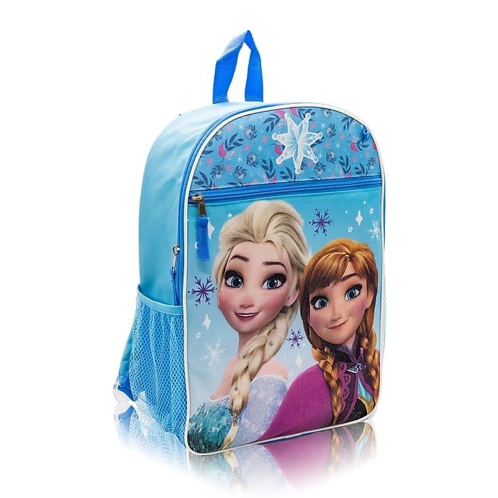Fast Forward Disney Frozen Girls’ 5-Piece Backpack Set – Includes Lunch Bag, Water Bottle, Keychain & Carabiner – Elsa & Anna School Bundle