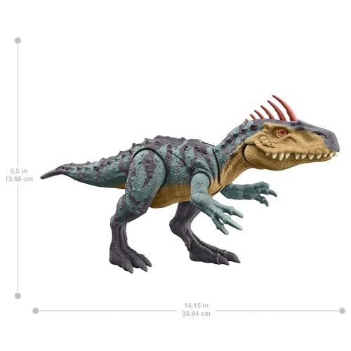 Mattel Jurassic World Gigantic Trackers Neovenator Dinosaur Action Figure, Large Species Toy, Attack Chomp, Evolving Head Crest, Digital Play