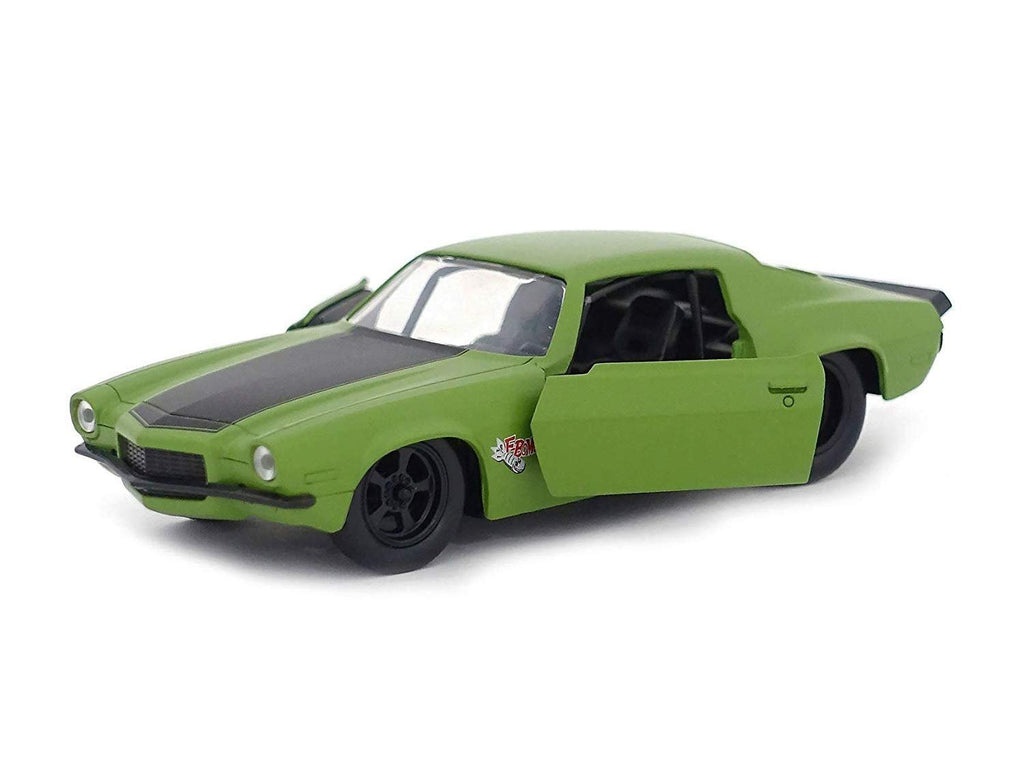 Jada Dom's 1973 Chevrolet Camaro F-Bomb Matt Green with Black Hood Stripe Fast & Furious Movie 1/32 Diecast Model Car